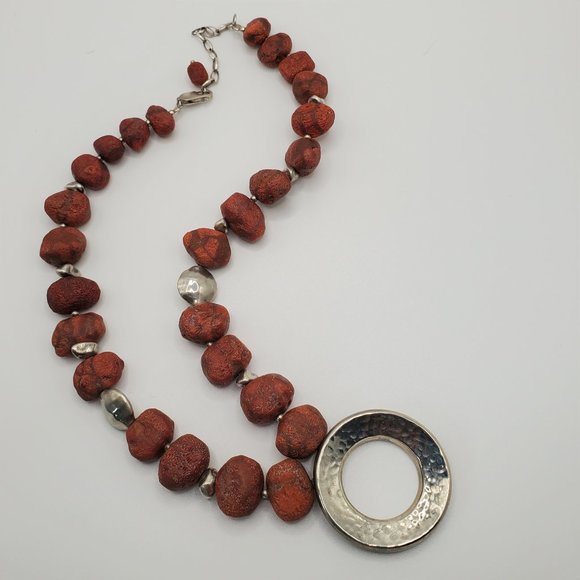 SILPADA Red Sponge Coral Necklace w Silver Pendant - N1370 HTF - Picture 2 of 13